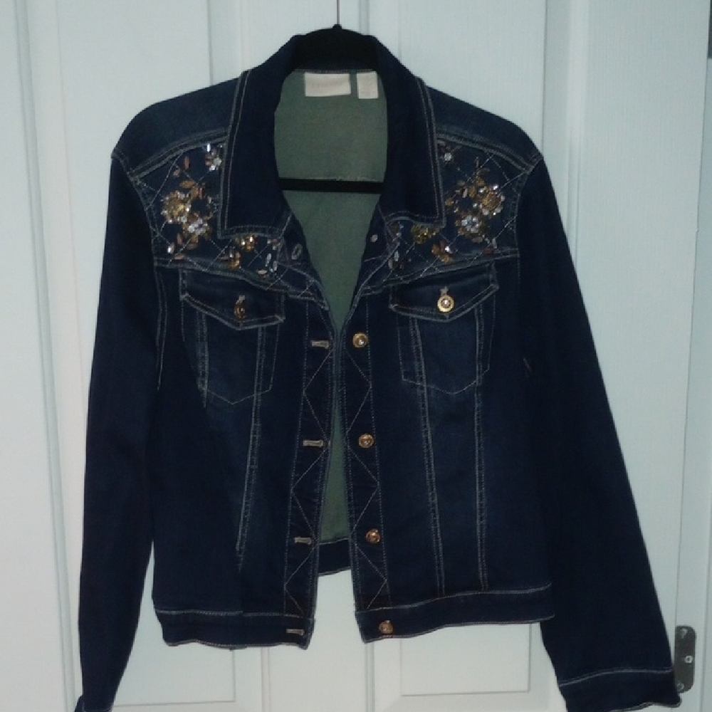 Chico's Blue Embroidered Jean Jacket